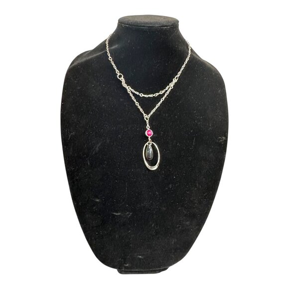 Elle 925 Sterling Silver Chain Necklace Ruby Red Gemstone Pendant Caged Teardrop - Picture 2 of 9